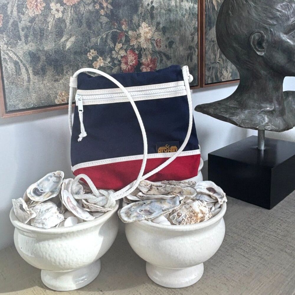 Vintage SC Newport Canvas Bucket Ditty Bag Navy Crimson Fall Transitional